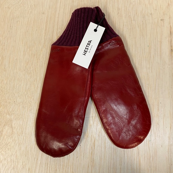 NEW! Hestra Size 7 Women's Sheepskin Hairsheep Red Leather Alpine Mittens - Picture 1 of 9